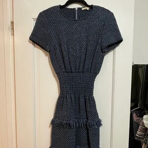 Maje blue metallic tweed mini dress (1)